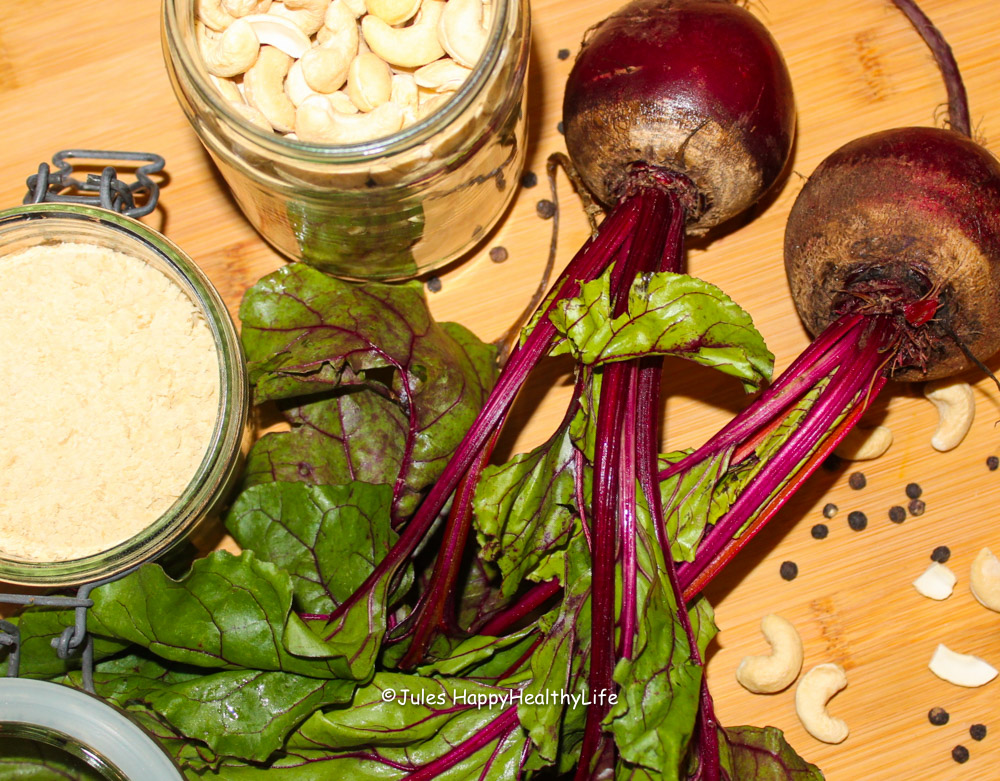 Healthy beetroot and cashews for vegan beetroot dip
