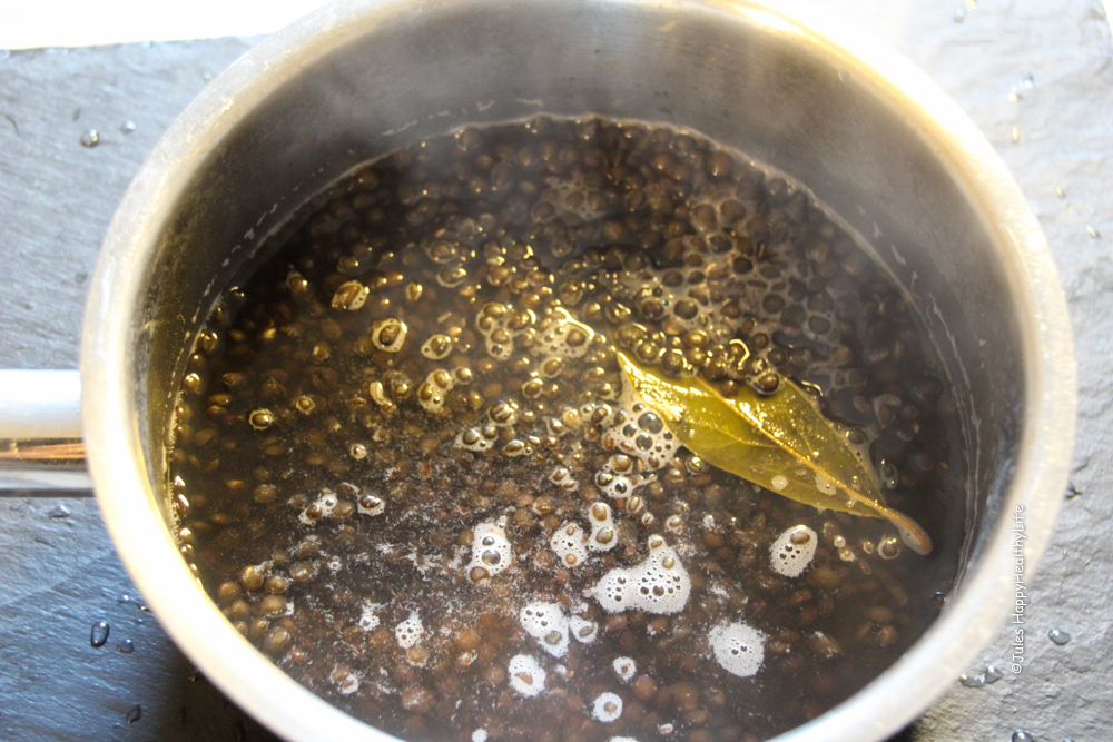 Beluga lentils cooking in the pot - Jules HappyHealthyLife Food Blog