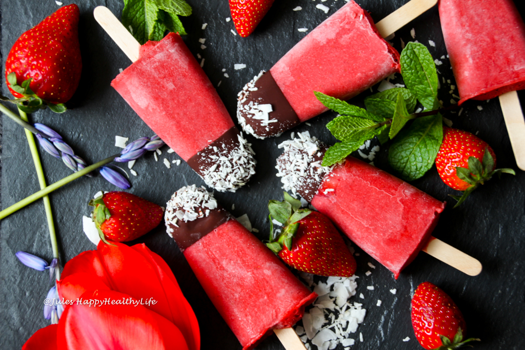 Healthy recipe for kids and adults - Minty Strawberry Popsicles